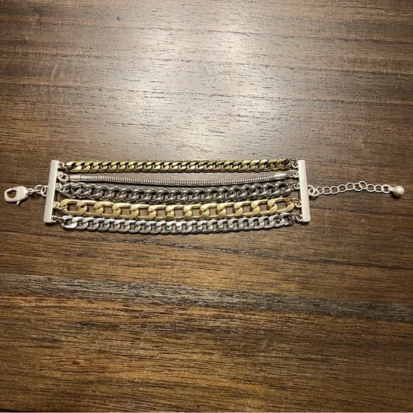 Jenny Bird Austin Cuff Mixed Metal Stacked Layered Chain Bracelet - Picture 4 of 6